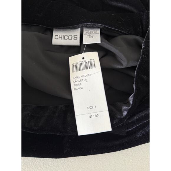 Chico's Black velvet A-line Long Maxi Skirt NWT Christmas Holiday Whimsigoth 1/M - Picture 6 of 8
